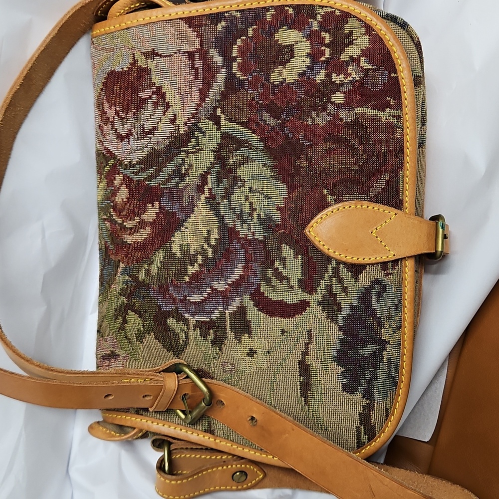 Ralph Lauren Vintage Floral Tapestry Leather Saddle Bag Shoulder CrossbodyFlap
